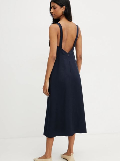 BOSS sukienka z domieszką lnu