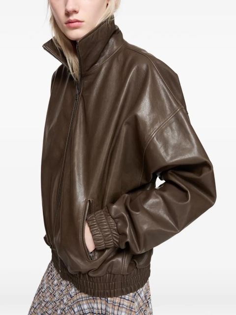 Acne Studios funneled zip leather jacket - Brown