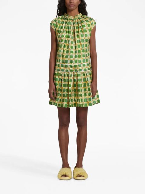 Marni Check Fields silk minidress - Green - zdjęcie produktu nr 2