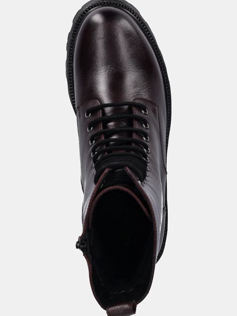 Medicine botki skórzane damskie kolor bordowy na platformie