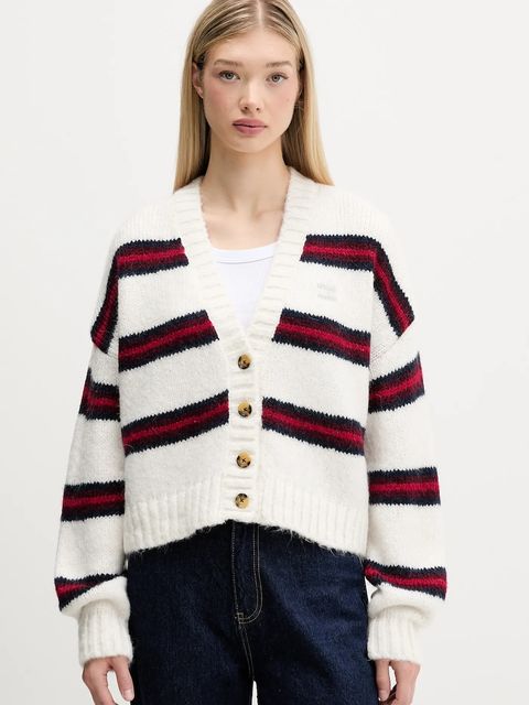 Tommy Jeans kardigan z domieszką wełny damski kolor beżowy DW0DW21678 - zdjęcie produktu nr 1