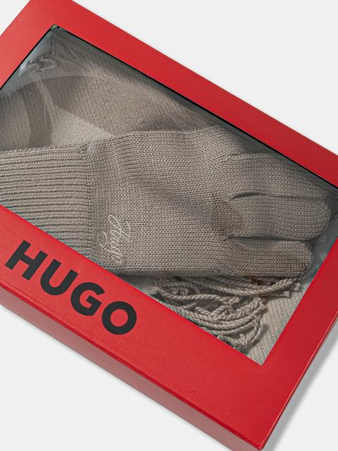 HUGO szalik i rękawiczki damski kolor beżowy wzorzysty 50551647