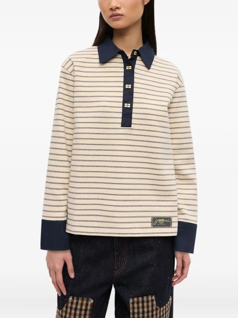 GANNI striped long-sleeve polo shirt - Neutrals