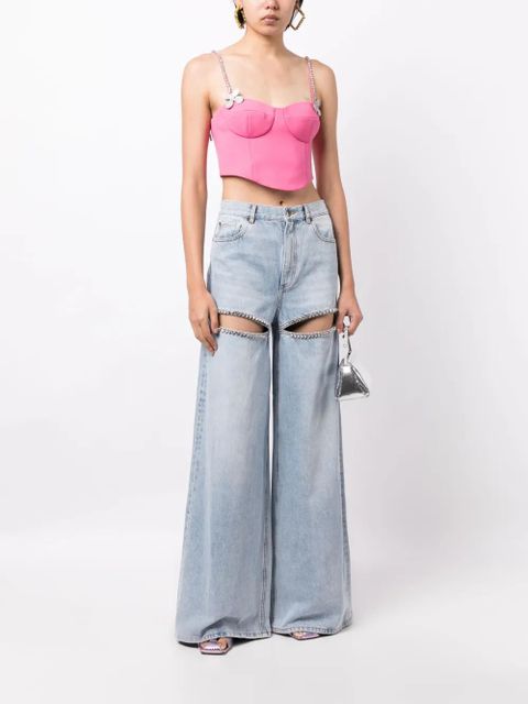 AREA butterfly-appliqué wool bustier top - Pink