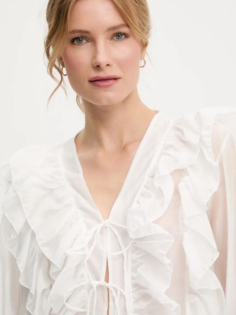 Answear.LAB koszula damska kolor biały regular z wiązanym dekoltem