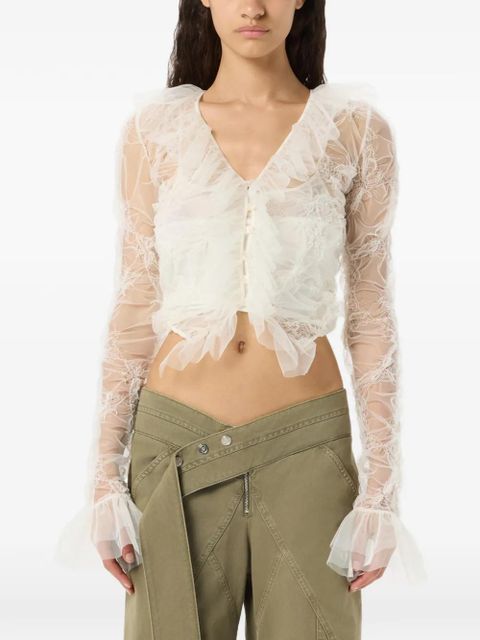 Blumarine ruffled tulle blouse - White