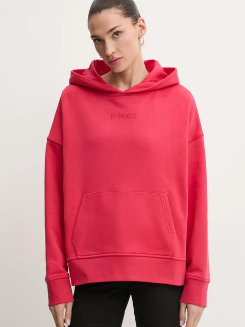 Pinko bluza bawełniana damska kolor czerwony z kapturem z aplikacją 104623 A2F9 - zdjęcie produktu nr 1