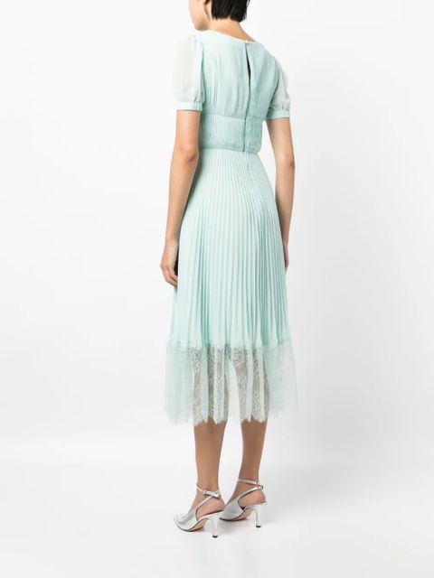 Self-Portrait pleated lace-trim midi dress - Blue - zdjęcie produktu nr 2