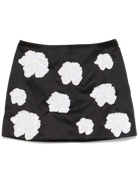 ROTATE BIRGER CHRISTENSEN floral-appliqué satin mini skirt - Black - zdjęcie produktu nr 1