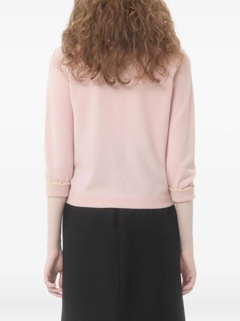 Valentino Garavani lace-embellished shearling-collar cardigan - Pink