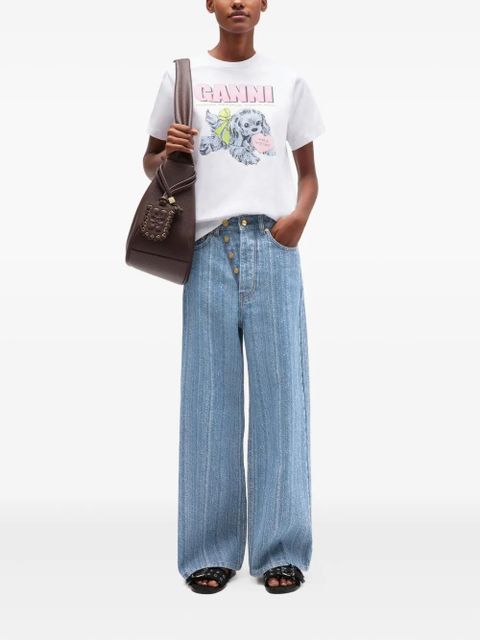 GANNI horizontal-pattern deconstructed jeans - Blue