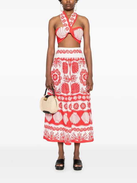 FARM Rio Ainika shell-print midi skirt - Red - zdjęcie produktu nr 2