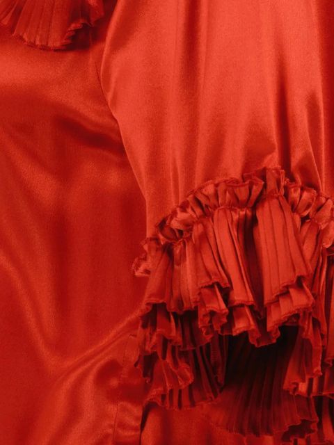 Saint Laurent ruffled asymmetric silk dress - Red