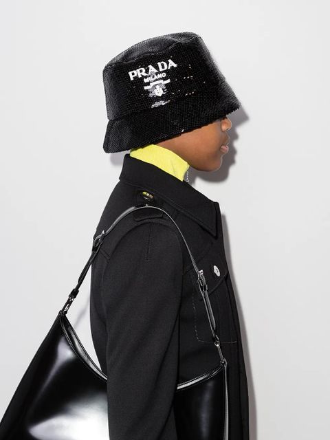 Prada logo-embellished sequined bucket hat - Black - zdjęcie produktu nr 2