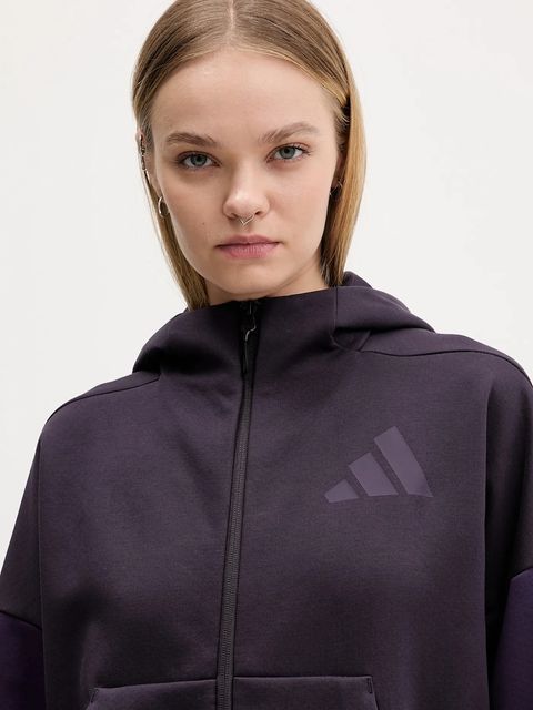 adidas bluza adidas x Z.N.E damska kolor fioletowy z kapturem wzorzysta KC0990