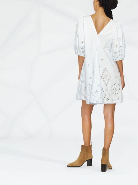 GANNI laser-cut organic cotton dress - Blue