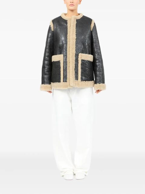 MM6 Maison Margiela leather shearling-panels jacket - Black