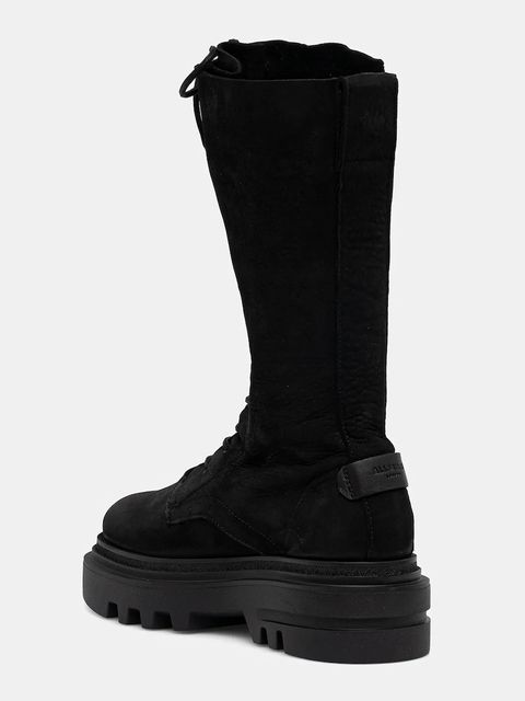 AllSaints botki nubukowe Jay Boot damskie kolor czarny na płaskim obcasie W062FD