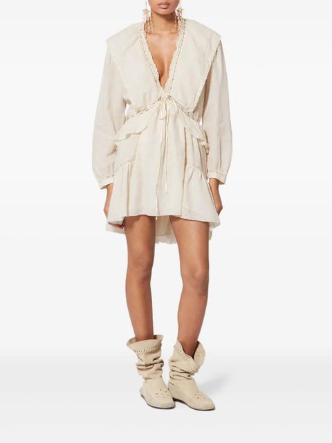 MARANT ÉTOILE Damya lace ruffled mini dress - Neutrals - zdjęcie produktu nr 2