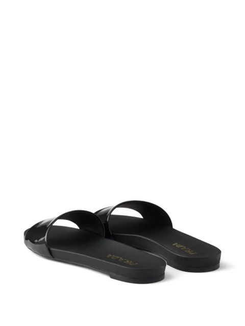 Prada logo patent leather slides - Black