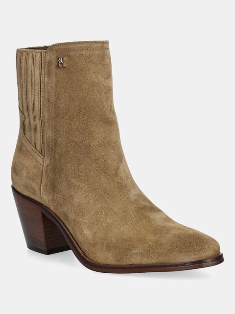 Tommy Hilfiger botki zamszowe WESTERN MID HEEL SUEDE CHELSEA damskie kolor brązowy na słupku FW0FW08888 - zdjęcie produktu nr 1