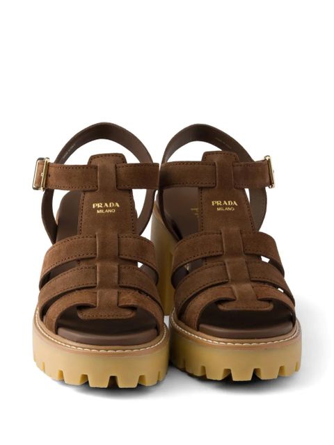 Prada high-heeled suede platform sandals - Brown