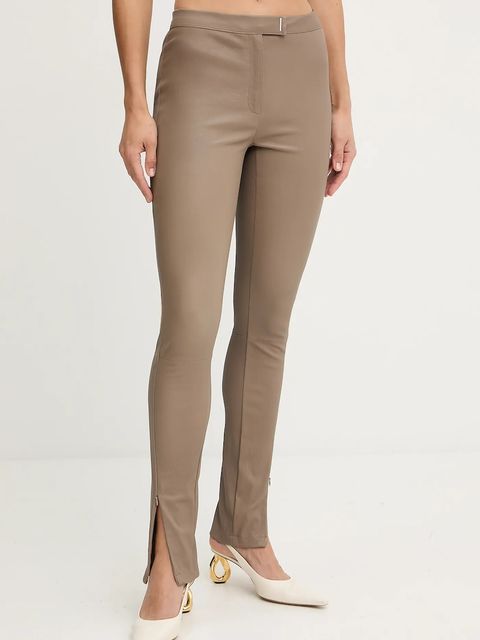 BOSS spodnie skórzane damskie kolor brązowy dopasowane high waist 50541926 - zdjęcie produktu nr 1