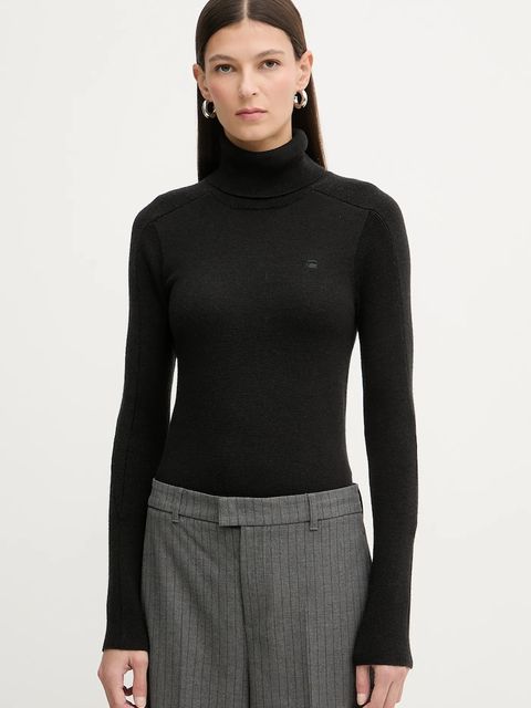 G-Star sweter wełniany 0 damski kolor czarny lekki z golfem D27713.B692 - zdjęcie produktu nr 1