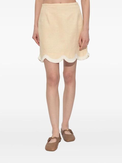 Posse scalloped-hem fringed mini A-line skirt - Neutrals