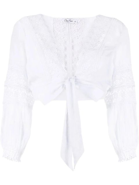 Charo Ruiz Ibiza Vania lace-trim knotted blouse - White - zdjęcie produktu nr 1