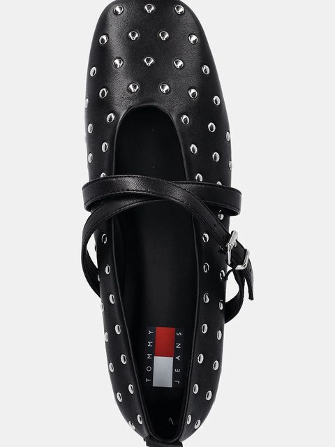 Tommy Jeans baleriny skórzane MARYJANE STUDDED BALLERINA kolor czarny EN0EN02886