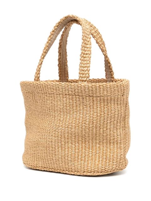 Jimmy Choo raffia embroidered mini tote bag - Neutrals