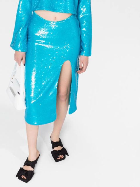 GANNI sequin-embellished midi skirt - Blue