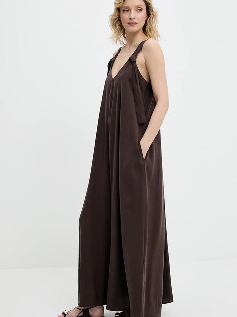 Answear.LAB sukienka kolor brązowy maxi rozkloszowana