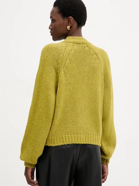 Haveone kardigan z domieszką wełny damski kolor zielony lekki JIT-P021