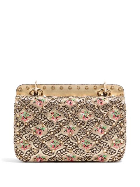 Valentino Garavani Rockstud Spike small bag in Papier Floral jacquard fabric - Neutrals