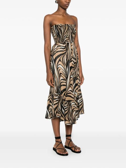 TWINSET smocked strapless printed dress - Neutrals