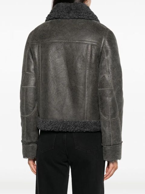 Zadig&Voltaire Kade shearling-trim leather jacket - Grey