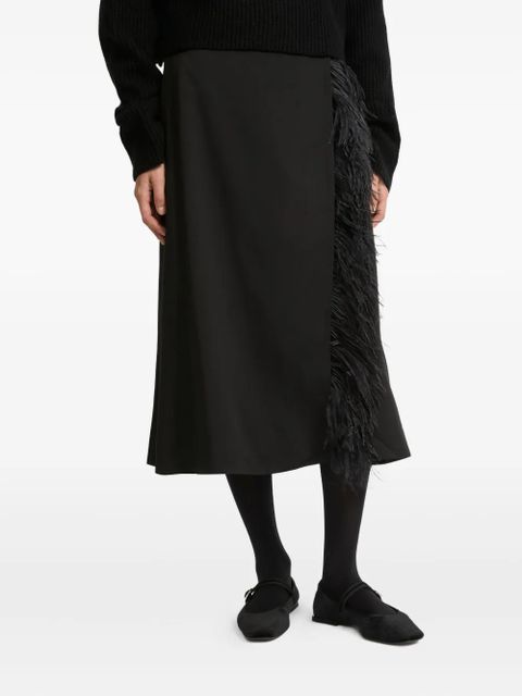 Yves Salomon feather-trimmed satin skirt - Black