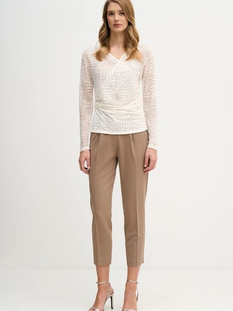 Sisley spodnie damskie kolor brązowy proste high waist - zdjęcie produktu nr 2