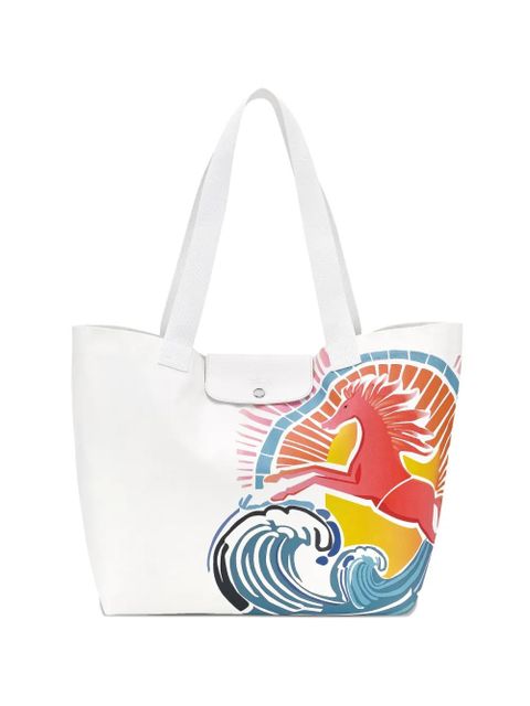 Longchamp L Le Pliage horse-graphic tote bag - White - zdjęcie produktu nr 1