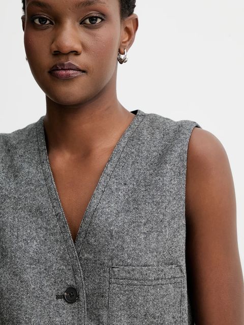 Marc O'Polo kamizelka z dodatkiem wełny kolor szary jednorzędowa 509015881019