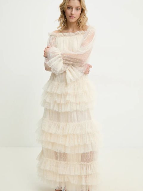 Answear.LAB sukienka kolor beżowy maxi rozkloszowana