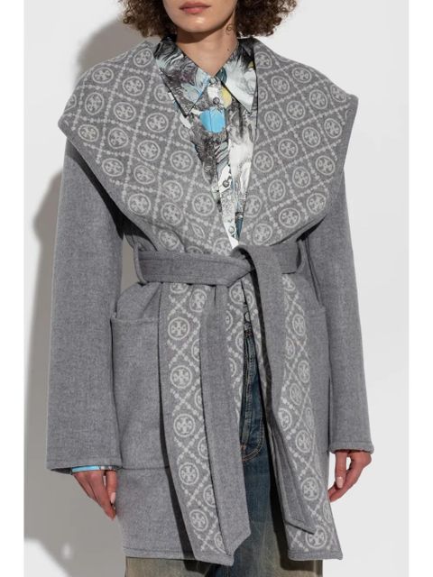 Tory Burch monogram-lining coat - Grey