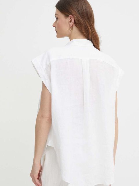 Polo Ralph Lauren bluzka lniana kolor biały gładka 211935131