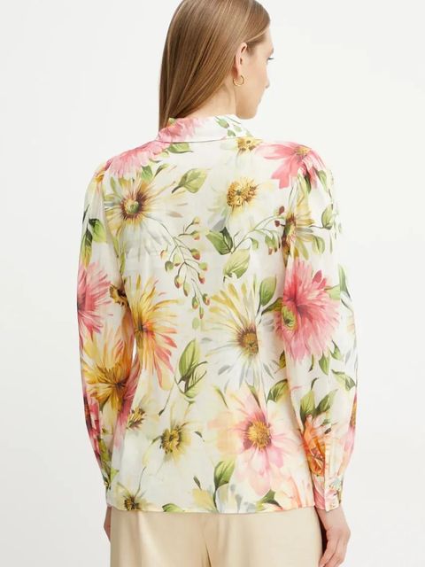 Guess koszula CLARA damska kolor beżowy regular z kołnierzykiem klasycznym W5GH85 WH6C0