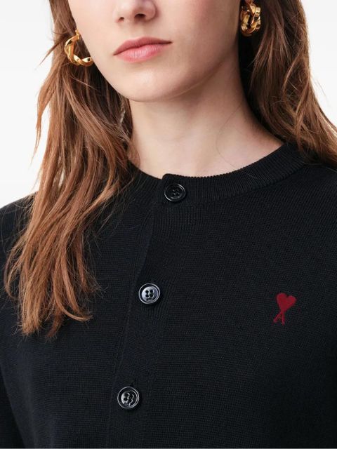 AMI Paris heart button wool cardigan - Black
