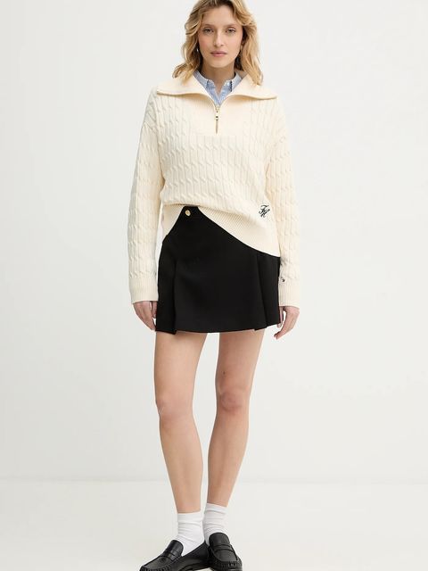 Tommy Hilfiger sweter bawełniany damski kolor beżowy z golfem WW0WW47643 - zdjęcie produktu nr 2