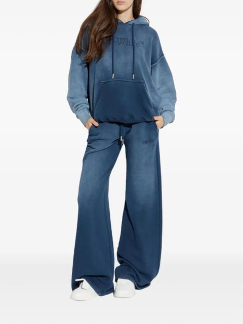 Off-White logo-print cotton hoodie - Blue