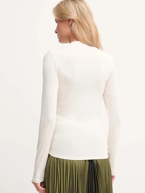 Dkny longsleeve kolor beżowy z półgolfem DJ5T1565